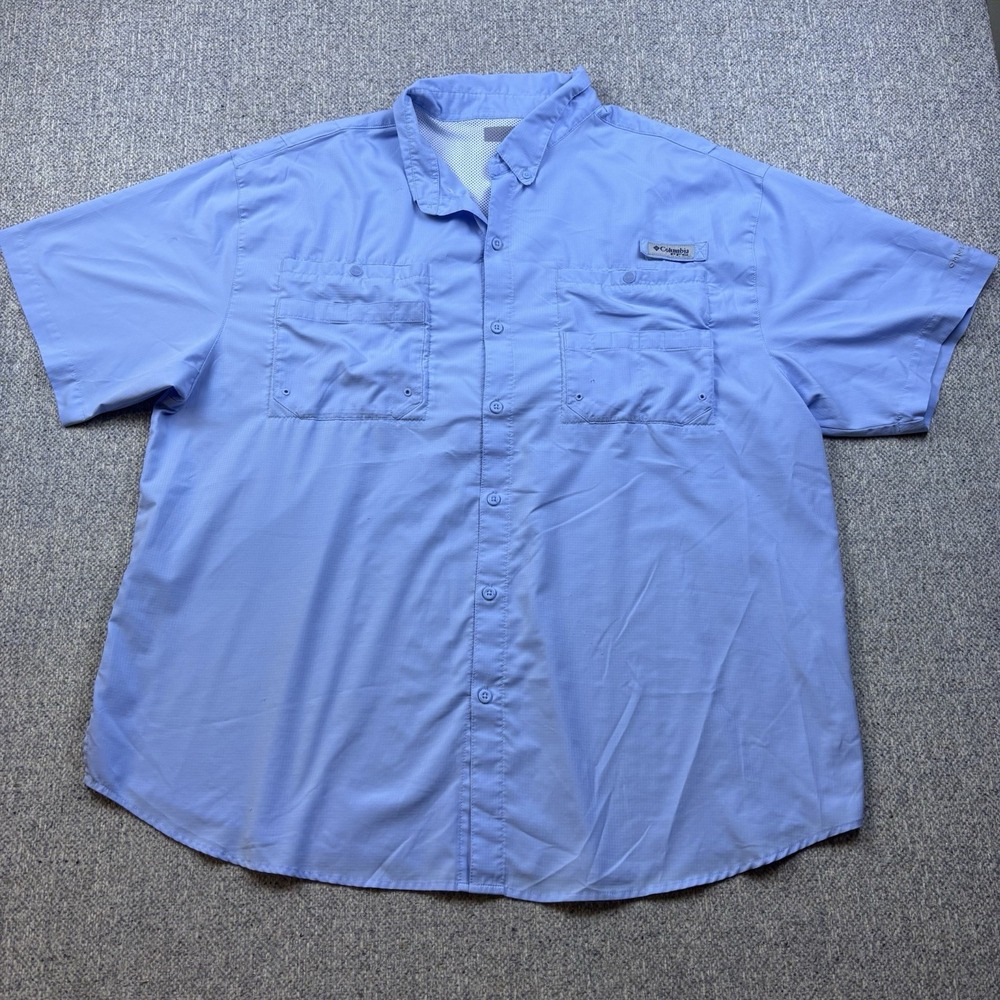 Columbia Men's PFG Tamiami II Short‎ Sleeve Shirt Blue Fishing Vented